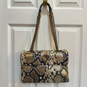 BNWOT Kurt Geiger London large Kensington handbag in gold snake print.
